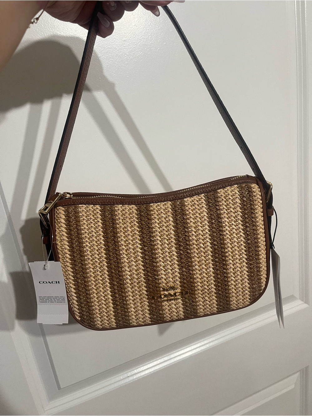 NWT! Coach Kailey Brown Striped Straw Shoulder Bag cbg89 - Picture 2 of 8